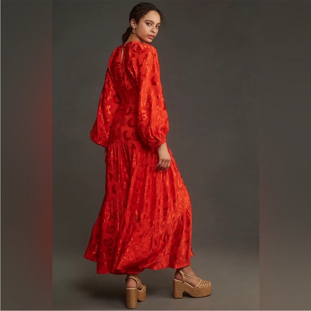 Farm Rio Long-Sleeve V-Neck Jacquard Maxi Dress - Picture 2 of 3